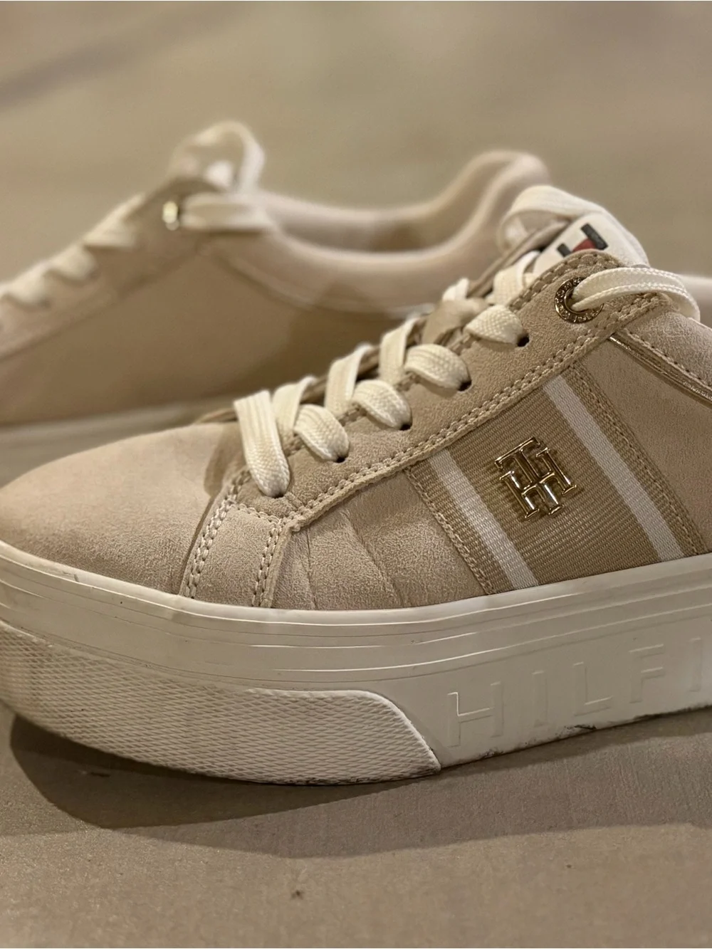 Tommy Hilfiger Beige Platform Lace-Up Sneakers